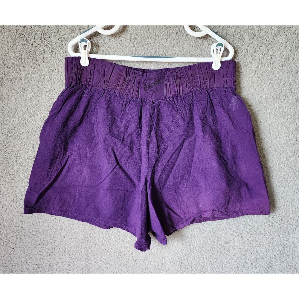Vtg 90s Energie Shorts Womens Medium Purple High Waisted Boxing Smocked Cotton